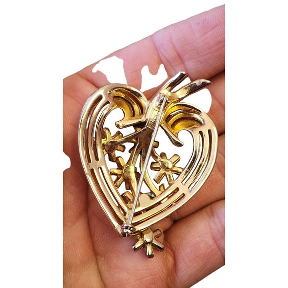 Vintage Signed Coro Craft Heart Flower Brooch (A2901) - Picture 4 of 5